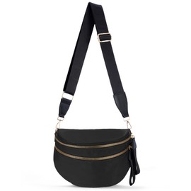 Crossbody Bum Bags for Women,Trendy Summer Nylon Large Capacity Cross Body Bag Purses for Women 2025 with Adjustable Strap(Black)