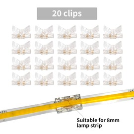 HEYAN 2 Pin 8mm LED Strip to Strip Connectors 20 Pcs Solderless Transparent LED Strip Connector Unwired Gapless Tape Light Connector No Dark Area for COB/SMD Single Color LED Strips