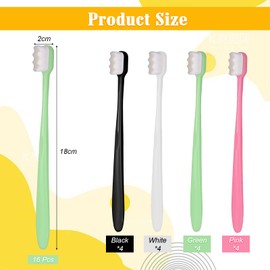 Scettar 16 Stück Nano Zahnbürste Handzahnbürste 20.000 Ultraweiche Nano-Borsten Zahnbürste Weich für Zerbrechliches Zahnfleisch Erwachsene，Kinder，Senioren und Zahnspangen(Schwarz, Weiß, Grün, Rosa)1