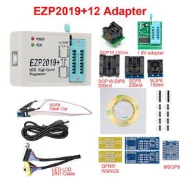 Hailege EZP2019+ Upgraded High Speed USB SPI Programmer Support EEPROM Flash 24 25 93 25 BIOS Full Set with 12 Sockets Adapters WIN7&WIN8