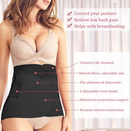 Postpartum Belly Band C Section Binder 2 in 1 Recovery Support Belt Wrap- Post Partum Girdle Tummy Bandit - Postnatal Abdomen Compression Corset Body Shaper