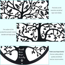 ESTART 28CM Metal Tree of Life Wall Decor, Family Tree with birds on branch Wall Hanging Art Decoration for Balcony Patio Porch Bedroom Living Room Garden Office and Farmhouse (Black)