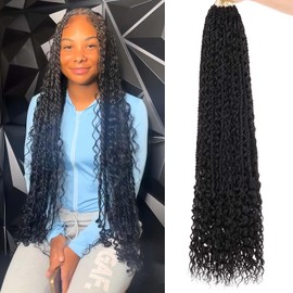 9 Packs Boho Senegalese Twist Crochet Hair with Curls Pre-Looped Island Twist Crochet Braids 30 Inch Natural Black Crochet Twist Braids for Women Long Synthetic Braiding Hair Extensions 1B#