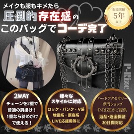 P-Rize Mine Style Square Bag, Women's, Small, Mini, Shoulder Bag, Cross-body Fit, Chain Type, Black, Punk Gothic, Black