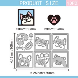 GLOBLELAND Dog Border Cutting Dies for DIY Scrapbooking Metal Puppy Frame Cut Dies Heart Dog Paw Frame Die Cuts for Card Making Embossing Photo Album Craft