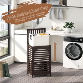 FILWH Laundry Hamper with Lid (16.9 * 13 * 26.5inches) Large Bamboo Laundry Bin Basket 85L Clothes Hamper with 1 Removable Bag Storage baskets for Bathroom(Brown)