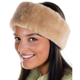 Funky Junque Camel Faux Fur Headband for Women – Winter Ear Warmer Fur Headbands