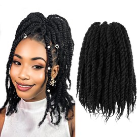 SECPOCPONY Braided Afro Springy Twist Crochet Braids 14 Inch 8 Packs Pre-looped Short Senegalese Twist Crochet Hair Pre Twisted Synthetic Distressed Spring Twist Braiding Hair (1B, Natural Black)