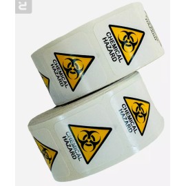 Labels and More 1" X 1" Chemical Hazard Caution Warning Labels 1000 Per Roll 1" Core