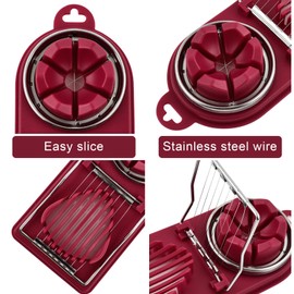 Egg Slicer with 2 Functions, Mushroom Slicer Cuts Clean and Accurate, Kitchen Tool for Cutting Eggs, Shell Potatoes, Rustproof Cutting Wire, Red