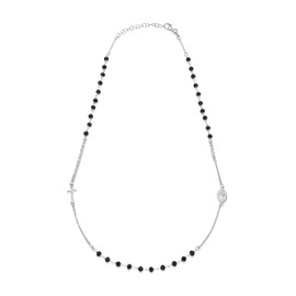 AKA Gioielli® - 925 Silver Rosary Necklace with Virgin Mary and Cross - Necklace for Men and Women, Adjustable Length, Sterling Silver Crystal, Zircon