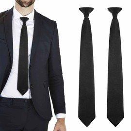 2pcs Black Tie for Men's, Clip-on Ties Solid Uniform Pre-tied Adjustable Neck Strap Tie Black Clip On Tie Clip On Black Ties For Men for Wedding Funeral Formal Business Tie Graduation School Uniforms