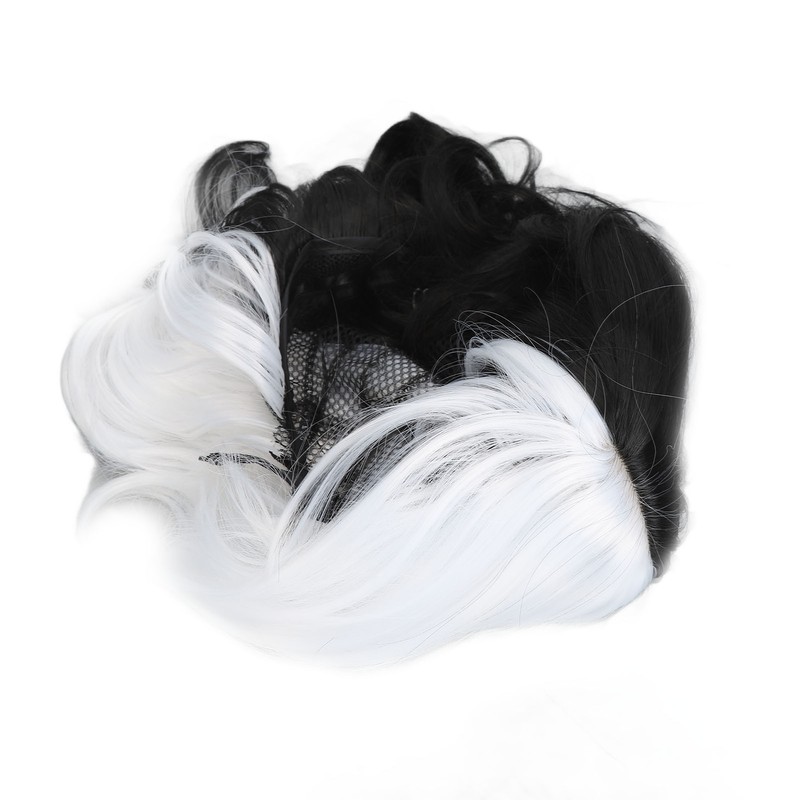 Black White Wig with Bangs Adjustable Breathable Net Synthetic Short