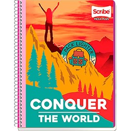 Scribe, MEGA PLUS, Cuaderno Profesional Espiral Sencillo de Pasta Semi Rígida, Doble Raya de 100 Hojas (Diseño de Portada Aleatorio)                  