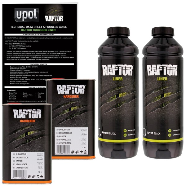 U-Pol Raptor Black Urethane Spray-On Truck Bed Liner & Texture Coating, 2 Liters