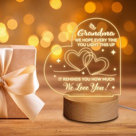 Ywkuiev Grandma Gifts from Granddaughter and Grandson, Clear Acrylic Night Light Lamp with Base for Grandma, Nana, Grandmother Christmas, Birthday, Mother’s Day Heartfelt Gift