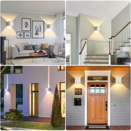 4 Pack 12W Outdoor Light Fixture 3 Colors Adjustable Wall Sconce Light Up and Down Light Porch Lights IP65 Waterproof Outdoor Sconce Lights Square Aluminum Exterior Lighting Fixtures White