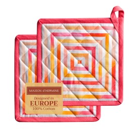 Maison d'Hermine Pot Holders 100% Cotton Set of 2 Pot Holders 8" x 8" with Loop Heat Resistant Grilling Microwave Barbeque Handling Hot Pans - Easter Decorations Spring/Summer (Summer Maze)