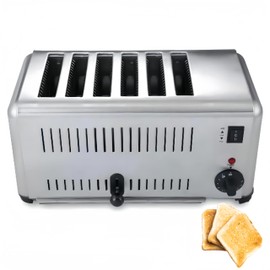 Electric 6 Slice Toaster, Countertop Pop-up Toaster, Stainless Steel Commercial Restaurant Toaster Machine with 6 Wide Slots for Bagel Bread, 1-5 Minutes Timer Cooling Vents