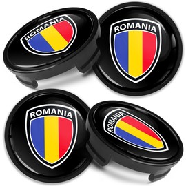 Biomar Labs 4 x Center Hubcaps, Compatible with Ford Centre Caps for Alloy Wheels, 54 mm Romania Flag CF 71