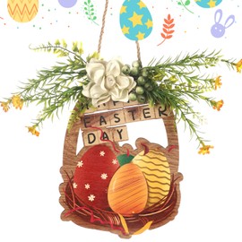 Easter Decorations Wooden Front Door Sign with Faux Flowers Spring Wreath Perfect for Easter Parties Home Garden Cafe Restaurant Ideal 41x18x25cm Happy Easter Decor 2025 (Brown)