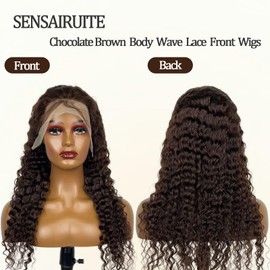 SENSAIRUITE Chocolate Brown Deep Wave Lace Front Wigs Human Hair 13x4#4 Curly Lace Front Wig Human Hair 180% Density HD Transparent Glueless Lace Frontal Wigs Pre Plucked with Baby Hair 26 Inch