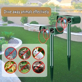 2025 2 Pack Outdoor Solar Ultrasonic Animal Repeller Deer Repellent Devices Waterproof Wide Coverage Deterrent for Rabbit Raccoon Dog Cat Skunk Squirrel for Yard Garden