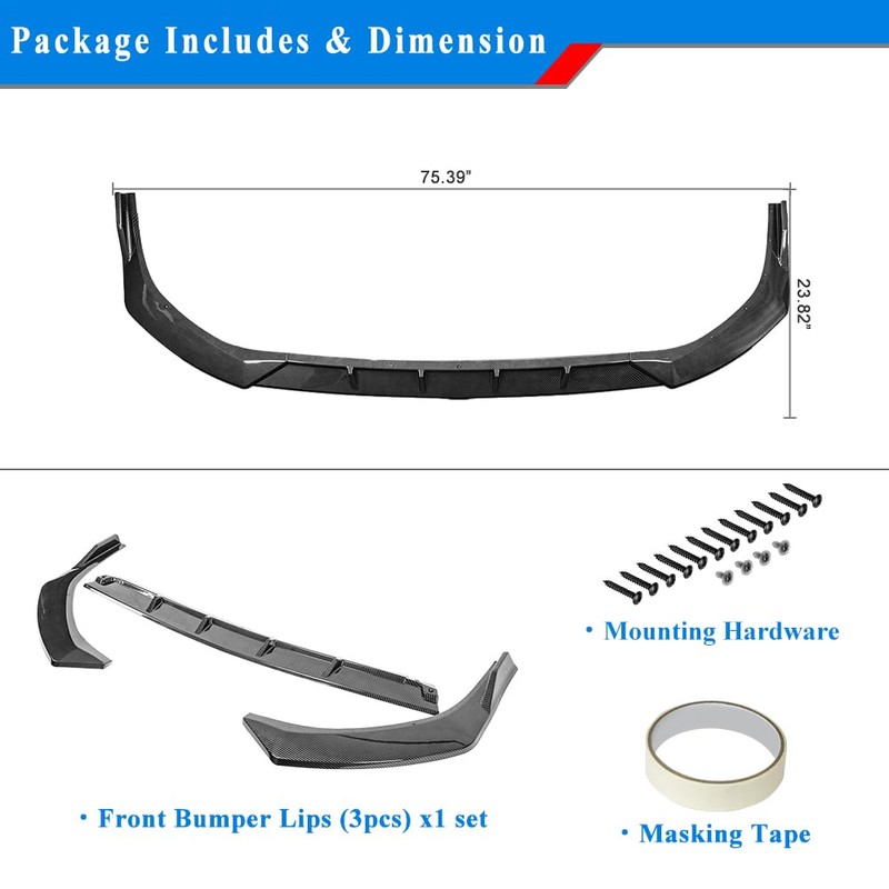 Rolling Gears Carbon Fiber Look Front Lip Spoiler Compatible with