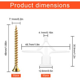 Pack of 50 Cavity Dowels Set, Plasterboard Dowels with Screws, Drywall Dowels, Drywall Anchors, for TV Mounts, Cabinets & Lamps