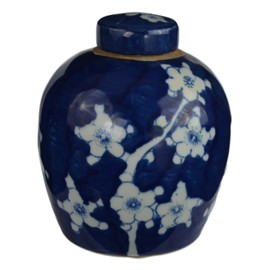 Festcool Retro Antique Like Style Blue and White Porcelain Blue Cherry Blossom Plum Flower Ceramic Covered Jar Vase, China Ming Style, Jingdezhen (LJ4)