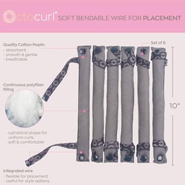Octocurl Flexi Rods - Varillas de soplado sin calor, popelina de algodón, zona gris, juego de 6 rodillos suaves para rizos durante la noche y rizos fl