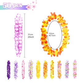GWHOLE Pack of 50 Hawaii Flower Necklaces, Hawaiian Garland, Luau Flowers, Lei Hawaii Chain, Colourful Decoration for Party, Beach, Birthday