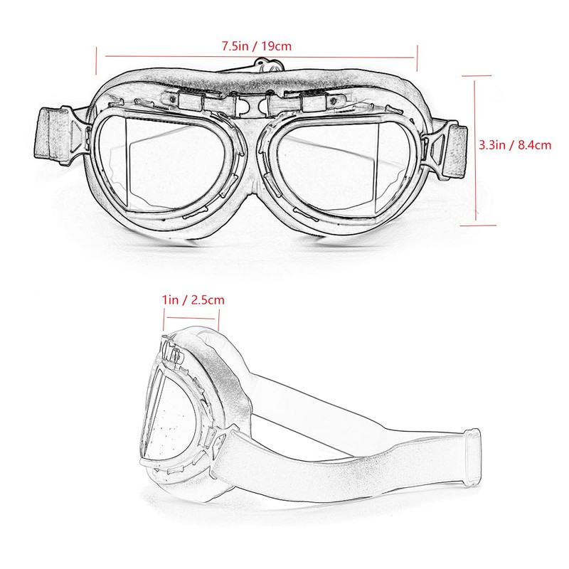 kucehiup Vintage Aviator Goggles Motorcycle Goggles (Copper frame Silver lenses)