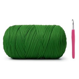 Soft Tshirt Crochet Yarn, 400g/114yds High Elastic Hand Knitting Yarns, Thick T Shirt Yarn for Crocheting Bags, Baskets, Cushions, DIY Crafts（Grass Green）