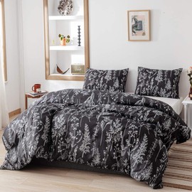 JANZAA Comforter Set Queen Comforter Set,3 PCS Floral Comforter Set Bedding Sets Queen with Comforter Black Comforter Set Soft Microfiber Bedding Set with 2 Pillow Cases