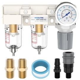 Air Pressure Regulator, Hoodutric 1/4" NPT Air Compressor Regulator Double Air Filters with Pressure Gauge Poly Bowl Semi-Auto Drain Bracket