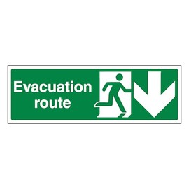 V Safety Evacuation Route Arrow Down 300 x 100 mm - 3mm Brushed Aluminium Composite Safety Sign