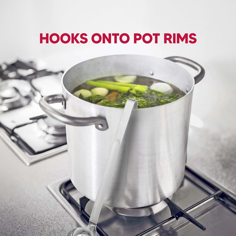 HIC Kitchen Oval Straining Ladle with Spout, 18/8 Stainless Steel,