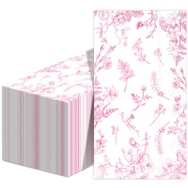 100Pcs Pink Floral Guest Napkins Pink and White Spring Flower Paper Dinner Napkins Party Supplies Floral Disposable Hand Towels tissue for Wedding Bridal Birthday Baby Shower Garden Tea Summer Favor
