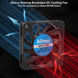 Alinan 4pcs 6010 12V Fan 60x60x10mm 2-pin Sleeve Bearing Brushless DC Cooling Fan for 3D Printer, Computer