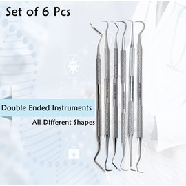 Professional Dental Tools Dental Picks Oral Care Kit, Stainless Steel Hygiene Kit Set with Tooth Scraper Tartar Scaler Tweezers Mouth Mirror for Personal & Pet Oral Care Use (Sickle Set of 6 Pcs)