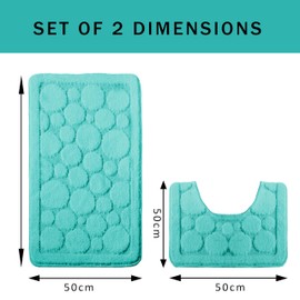 Olivia Rocco® Cali Bubbles 2 Piece Bath Mat & Pedestal Set, Non Slip Bathroom Set (Duck egg)