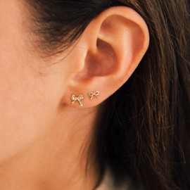 HANLI Gold Studs Earrings for Women - 14K Gold Plated Bow Stud Earrings for Women Hypoallergenic Small Ribbon 2 Pair Stud Earrings Coquette Bow Earrings for Women Trendy Jewelry