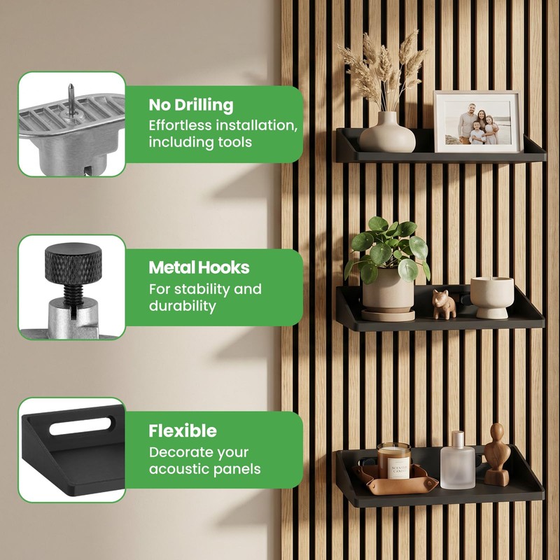GEEKHOM Acoustic Panel Shelves 2 Pack: No Drill Floating Shelves