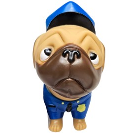 Zugar Land 6" Rubber Squeaking Pug (Police Officer) Fun Carnival Prize and Figure. Includes Police, Firefighter, Unicorn, Bee, Tiger, Cowboy, Confetti, Tie Dye, Chef and Baseball Player. (Police)