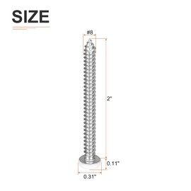 DTGN #8x2 White Screws 100Pack - 304 Stainless Steel Pan Head Phillips Sheet Metal Screw Self-Tapping Screw Wood Screws