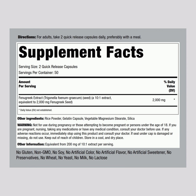 Piping Rock Fenugreek Capsules | 2000mg | 100 Pills |