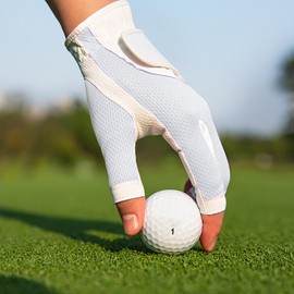 1 Pair Golf Gloves Women Fingerless Breathable Mesh UV Protection Anti-Slip Left & Right Hand Golfing Gloves Lightweight Driving Sports Gloves (White, Large)