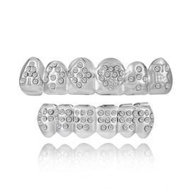 Txdvbls Grillz Teeth Men Diamond Silver Grills for Your Teeth 14K Gold Plated Top Bottom Iced Out Poker Mouth Grillz