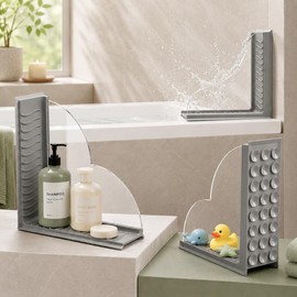 Splash Guard for Bathtub, 2-Piece Shower Splash Guard with Clear Acrylic Panel & Silicone Base, No Adhesive Shower Water Guard for Tub Corner, Shower Guards to Keep Water in Shower (Gray)